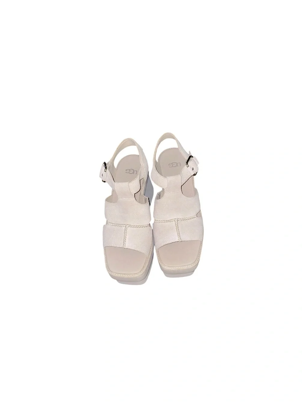 UGG New Heights Platform T-Strap Sandals Suede Mustard Seed Beige 7.5 NWT